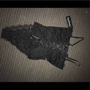 lace eyelet black bodysuit